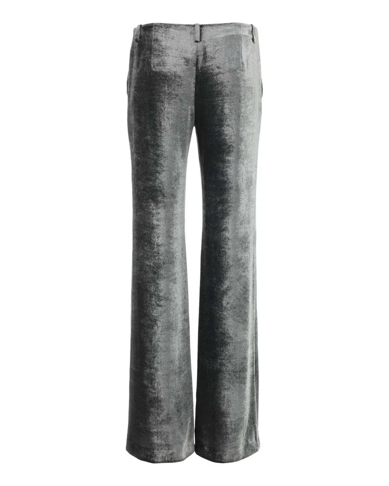 Alberta Ferretti Women's Silver Velvet Wide-Leg Pant Fantasiagrigio Exterior: Viscose Silk Pantaloni Trousers Gray