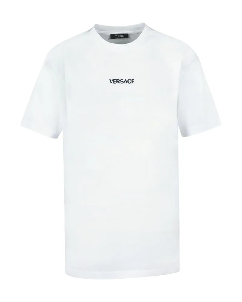 Versace Men's Writing Embroidery T-Shirt -  Cotton White Concept-Store Ready-To-Wear White