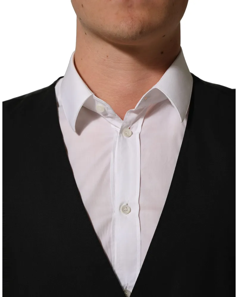 Dolce & Gabbana Virgin Wool Stretch Waistcoat — Black Black