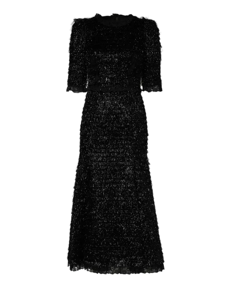 Dolce & Gabbana Women's Metallic Black Polyester A-Line Midi Dress Pa+pl+se Black