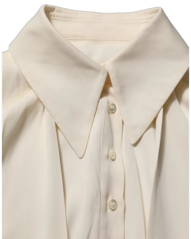 Dolce & Gabbana Women Off White Ascot Collar Long Sleeves Blouse Top Silk Elastane White