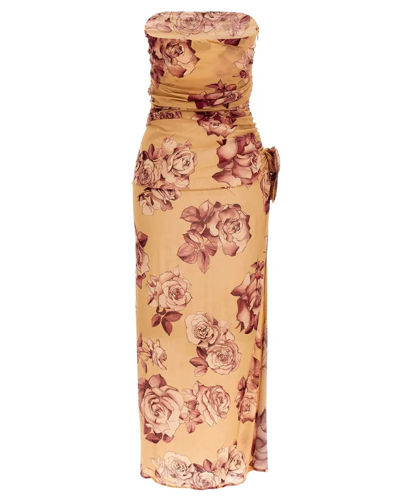 Magda Butrym Floral Cupro Dress — Beige Gold
