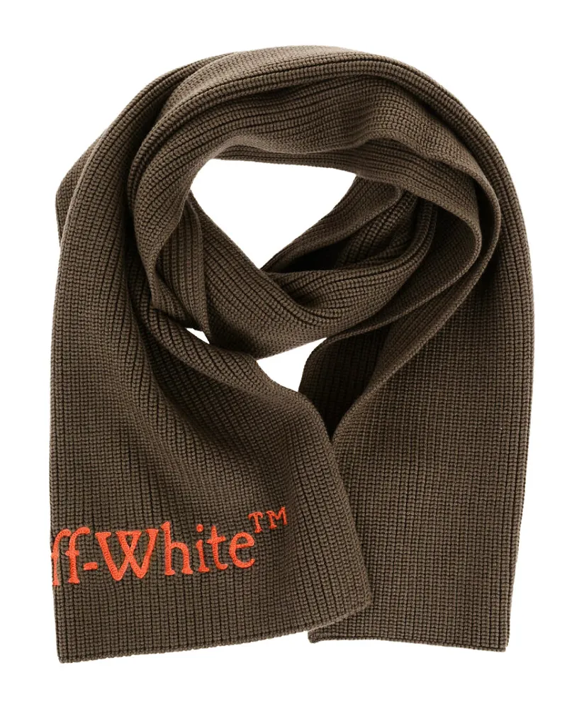 OFF-WHITE Men's Bookish Logo Knit Wool Scarf Green Accessories Green