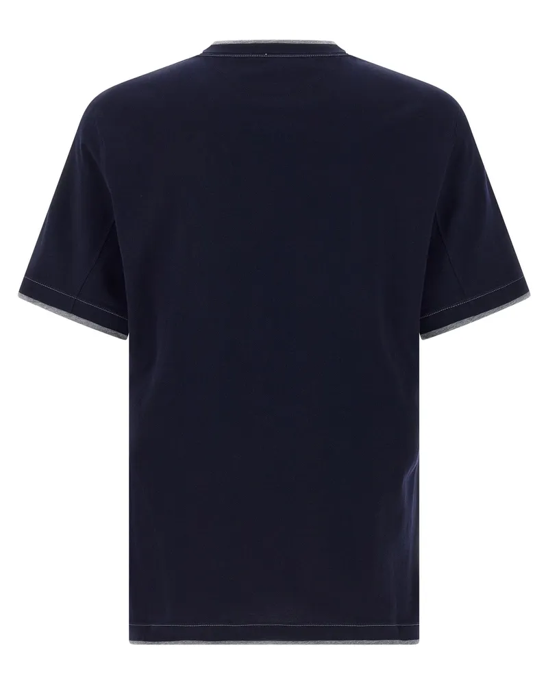 Brunello Cucinelli Men Blue Cotton T-Shirt Navy