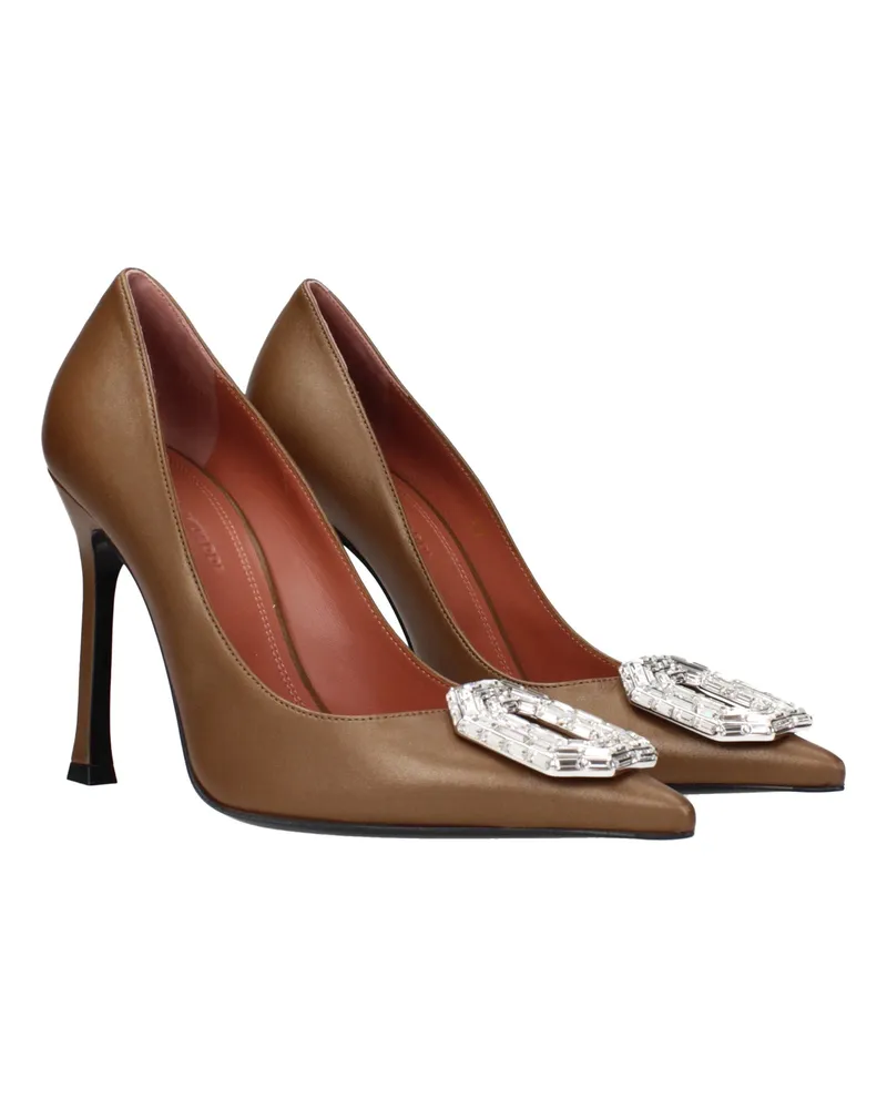 Amina Muaddi Women's Brown Leather High Heel Pumps Brown
