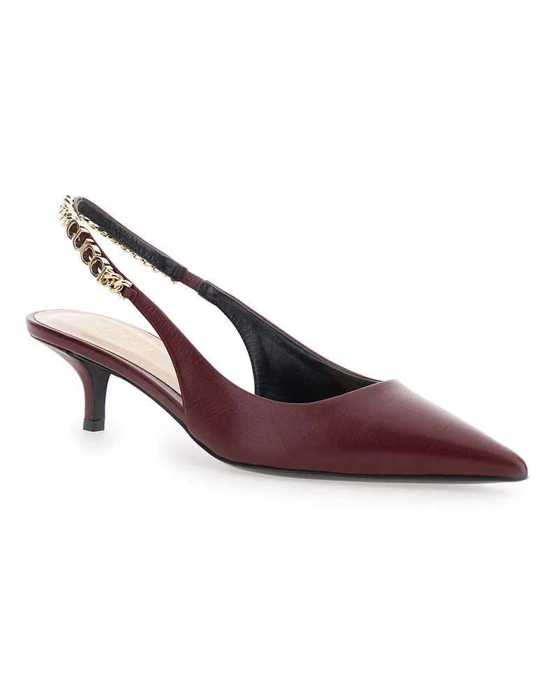 Gucci Women's Red Ancora Slingback Pumps With Lettering Bordeaux Calf Skin Red