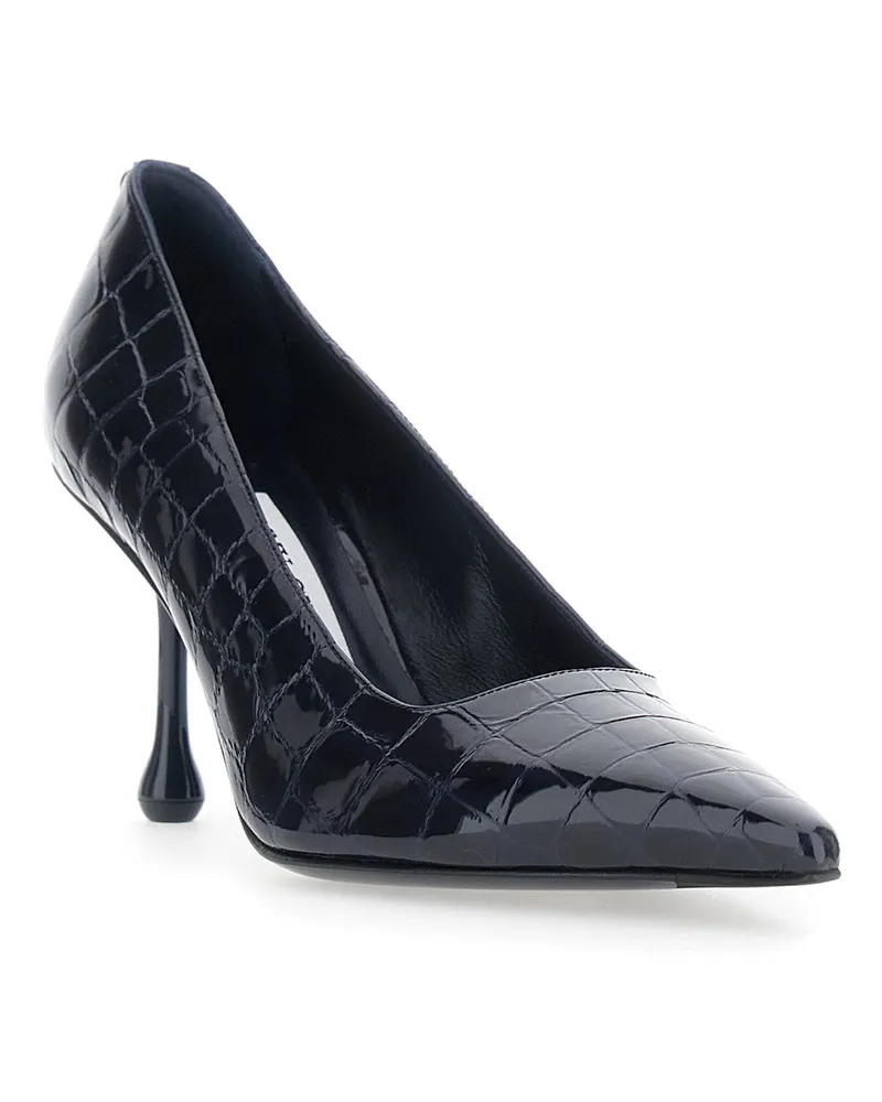 Jimmy Choo Women's Pumps Ixia 80 Shiny Croc Embossed Blue Calfskin Blue