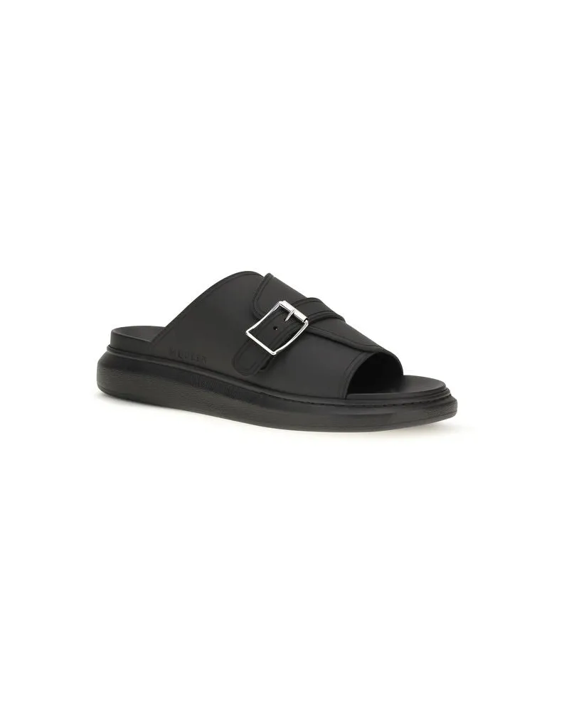 Alexander McQueen Men's Black Calf Leather Bos Taurus Platform Sandals Black