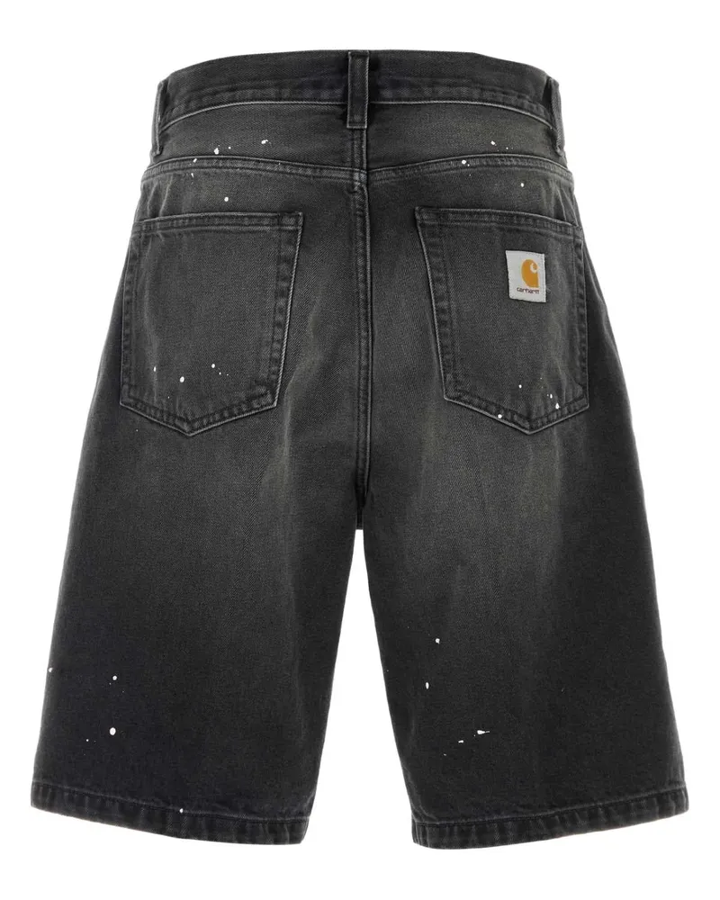 Carhartt WIP Men's Black Denim Landon Short Blackdestroywashsplatter Exterior: Cotton Black
