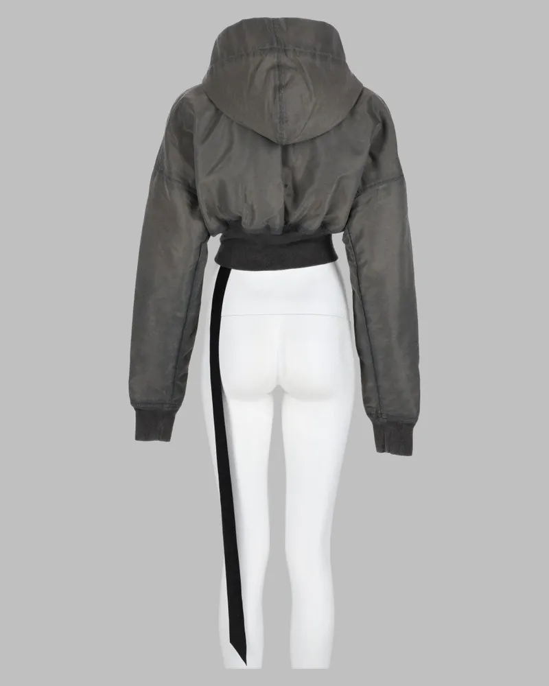 DRKSHDW by Rick Owens Cropped Hooded Nylon Jacket — Charcoal Charcoal