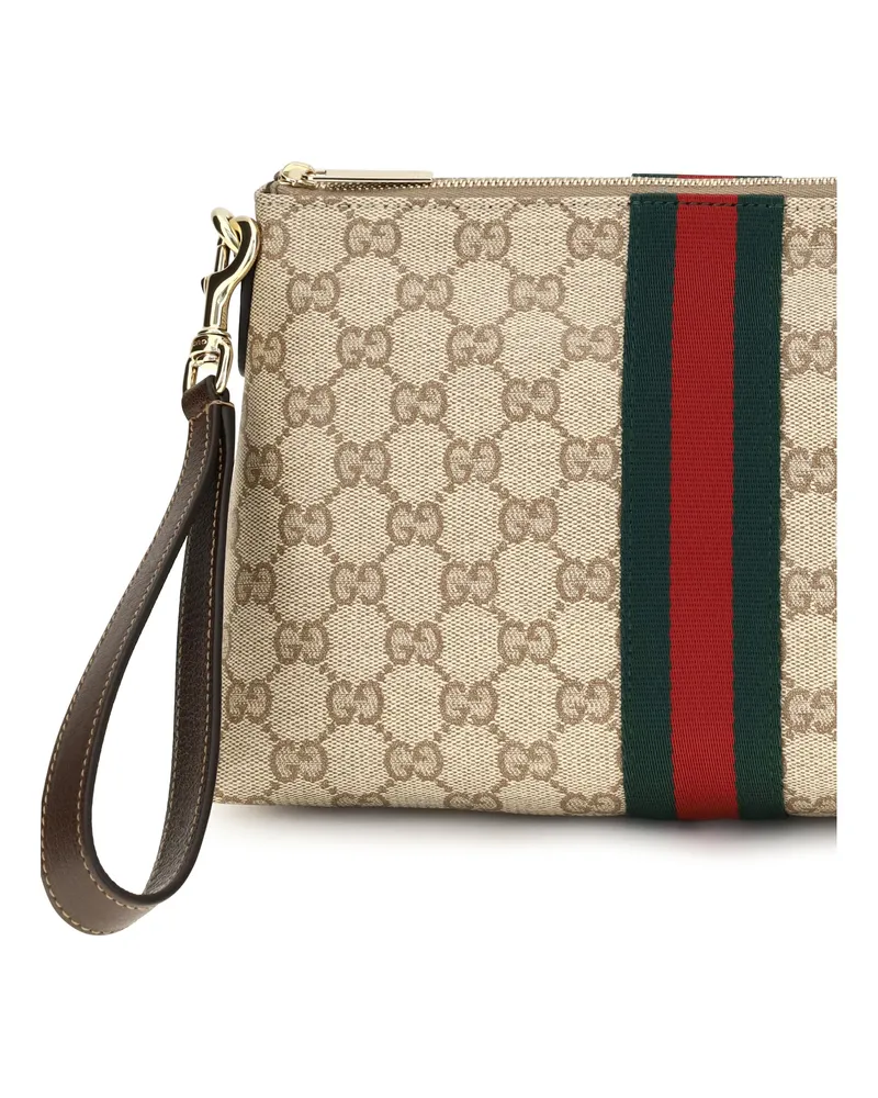 Gucci Men's Pouch Gg Web Canvas Vintage Sand Brown-Dark Brown-Green-Red Fabric Shoulder Bags Brown/dark Brown/green/red Beige