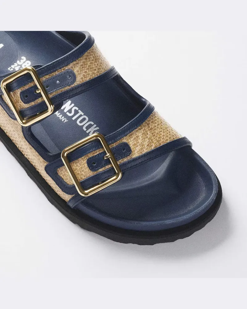 Birkenstock Women's Arizona Framed Raffia 1774 Navy (narrow) Blue Sandal Navy