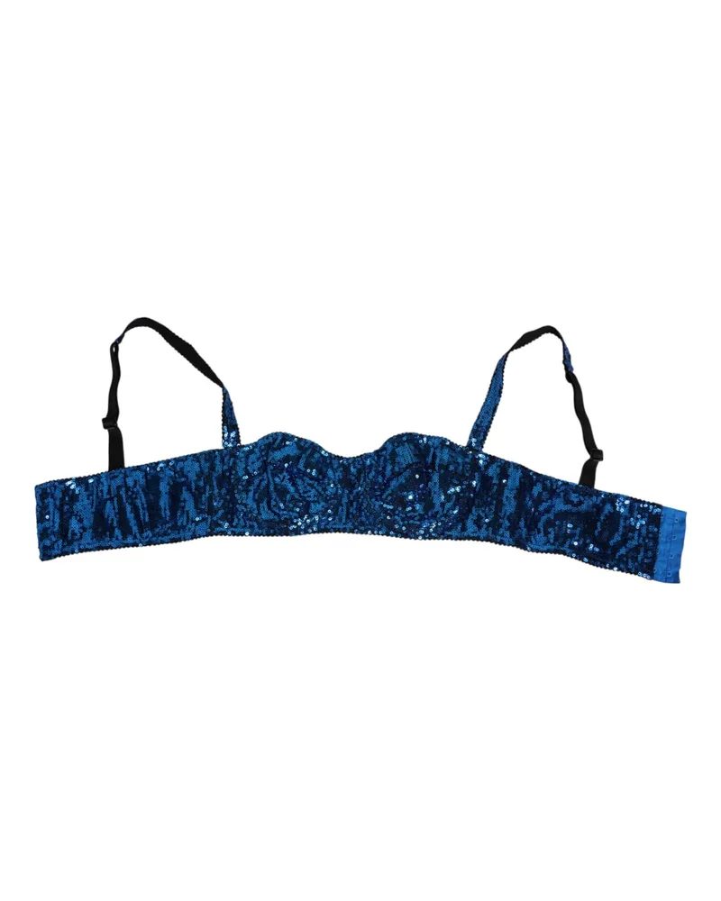 Dolce & Gabbana Women Blue Sequin Embellished Balconnet Bra Underwear Nylon Clothing Blue