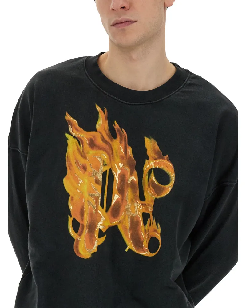 Palm Angels Burning Monogram Print Sweatshirt — Black Black