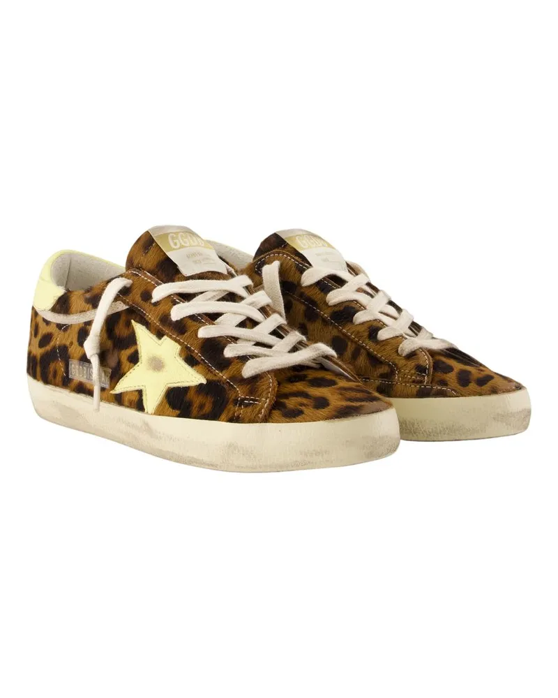 Golden Goose Women's Super Star Sneakers -  Leather Printed Calfskin Shoes Brown