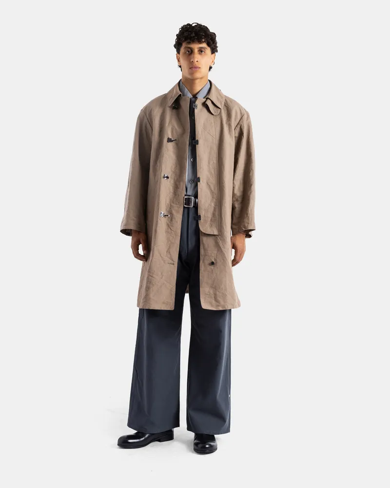 Taiga Takahashi Men's Washi Paper And Linen Beige Raincoat Coat Beige