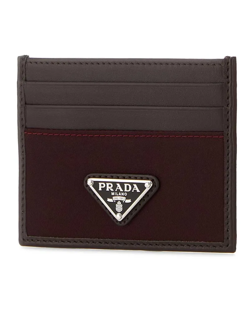 Prada Men's Dark Brown Leather Card Holder Bordeaux Portafogli Wallet Burgundy