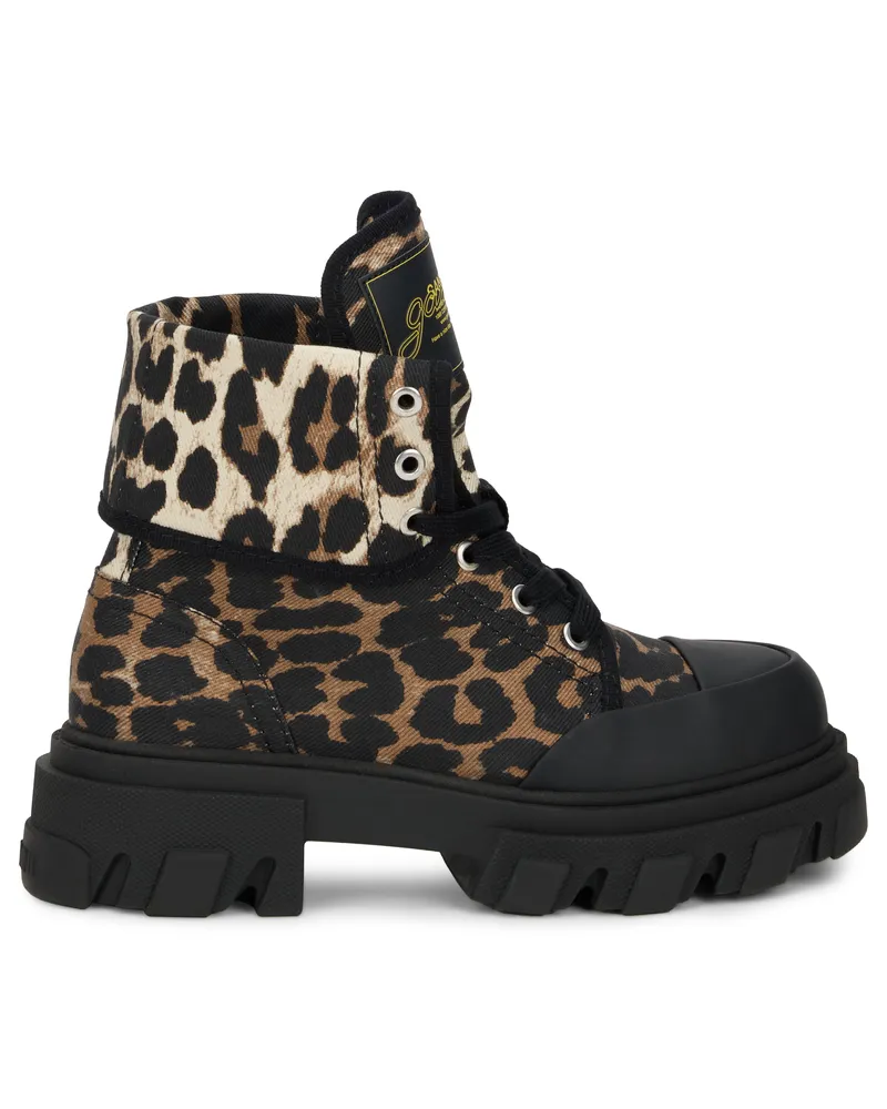 Ganni Women's Ankle Boots Leopard Print Almond Milk Cotton Multicolor