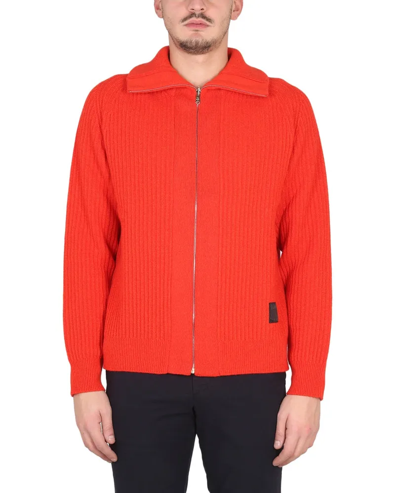 Paul Smith Wool Zip Cardigan — Orange Orange