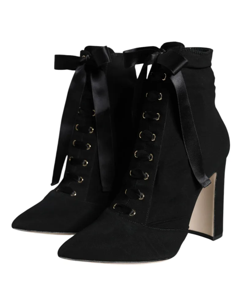 Dolce & Gabbana Women's Black Jersey Stretch Ankle Booties Shoes Suede Black
