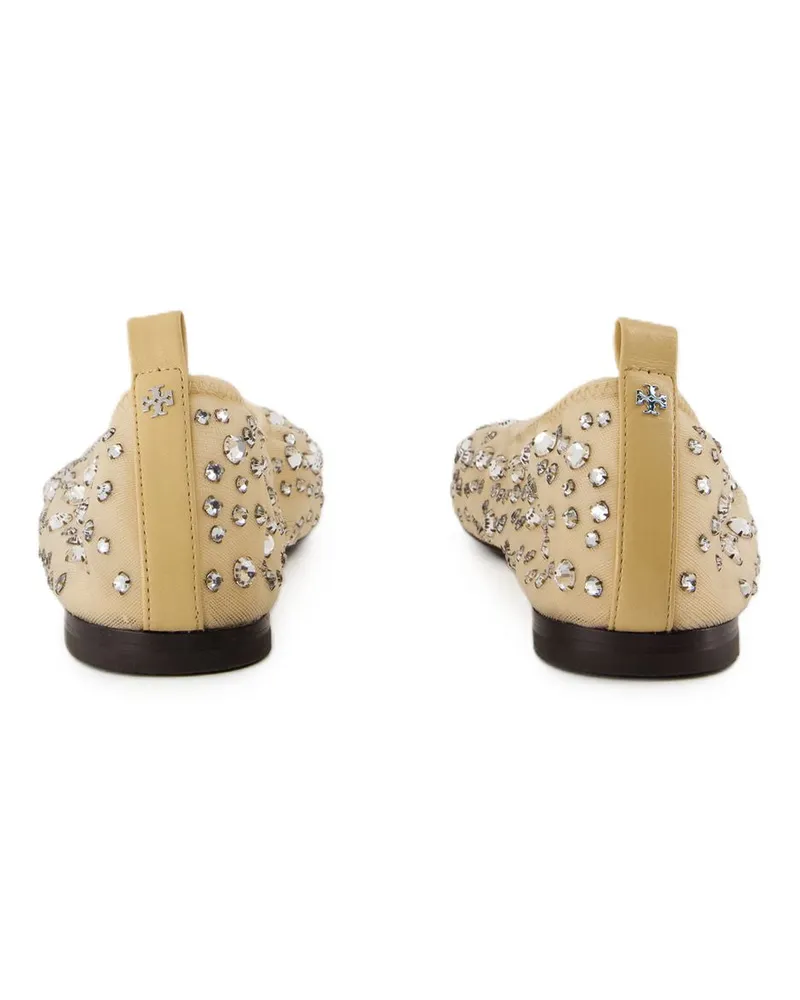 Tory Burch Women's Crystal Ballerinas -  Nylon Beige Neutral Shoes Flat-Shoes Beige