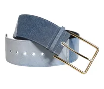 Women's Two Tone Blue Denim Gold Metal Buckle Belt Cotton