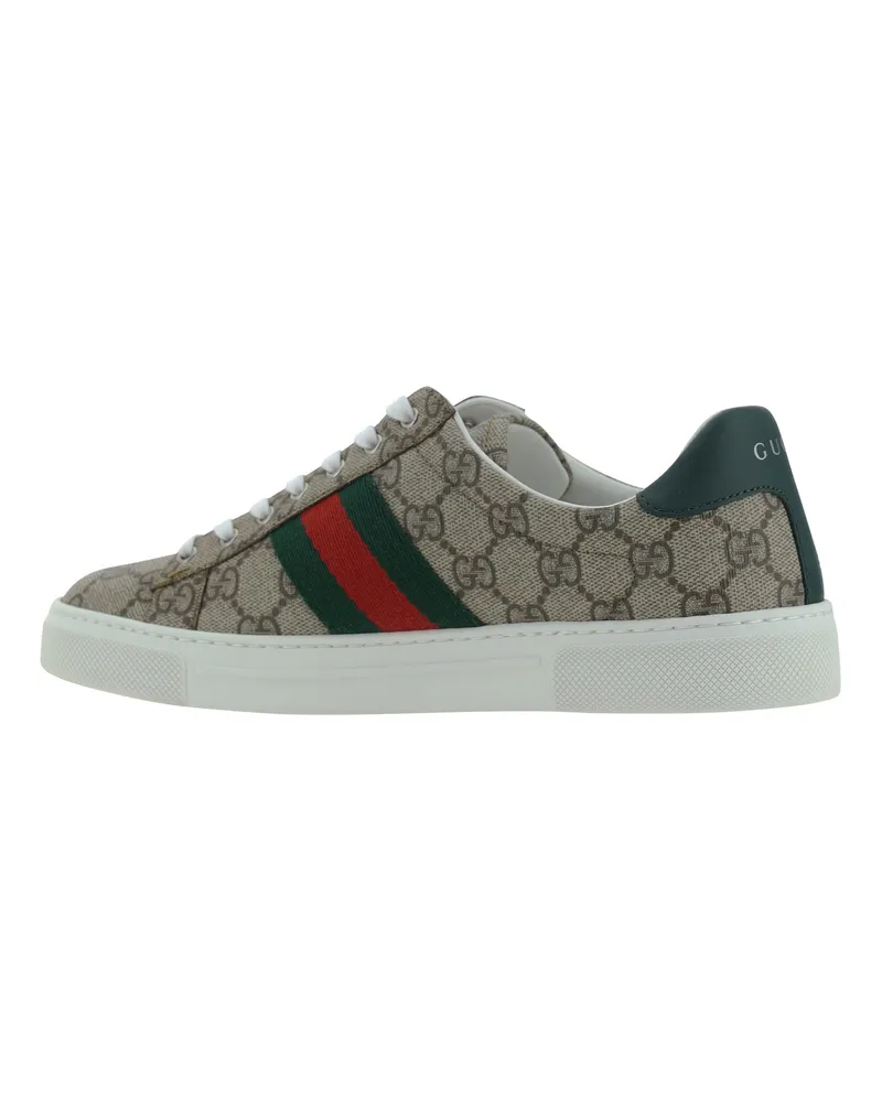Gucci Women's Sneakers With Gg Monogram And Web Detail Bei-Ebony-Vrv-Green Upper: Fabric; Sole: Rubber Bei-ebony/vrv/green Bei-ebony