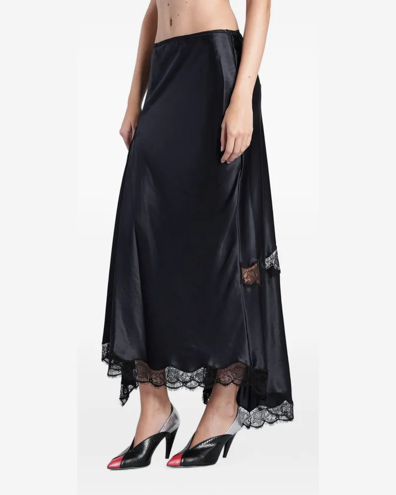 Isabel Marant Satin Lace-Trim Asymmetric Skirt — Black Black