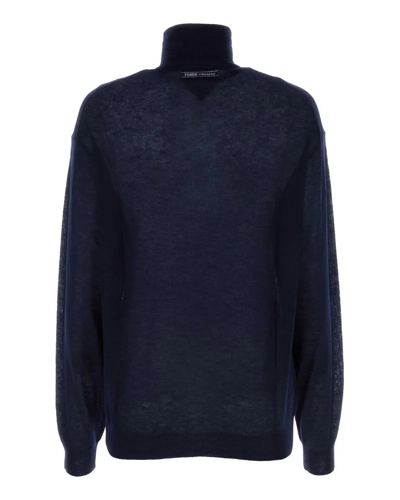 Prada Women's Navy Blue Cashmere See-Through Sweater Bleu Maglieria Navy