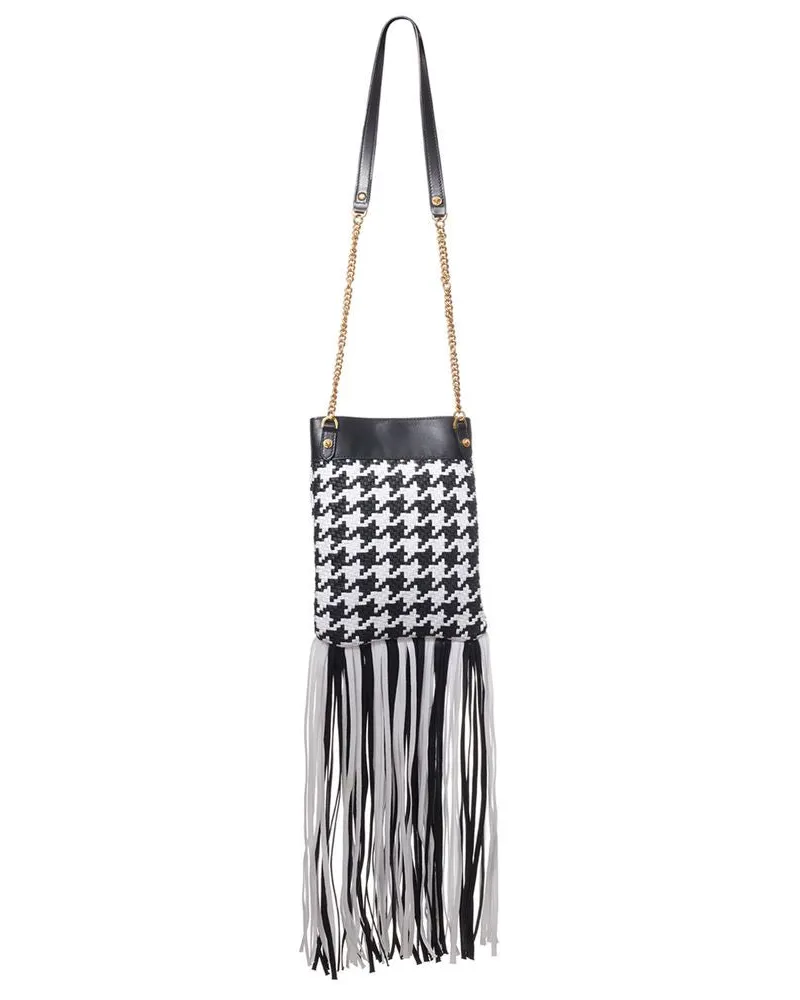 Versace Women's Black And White Leather Textile Shoulder Bag Black