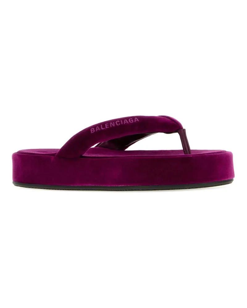 Balenciaga Women's Purple Velvet Jet Lag Thong Slippers Malachite Flat Shoes Purple