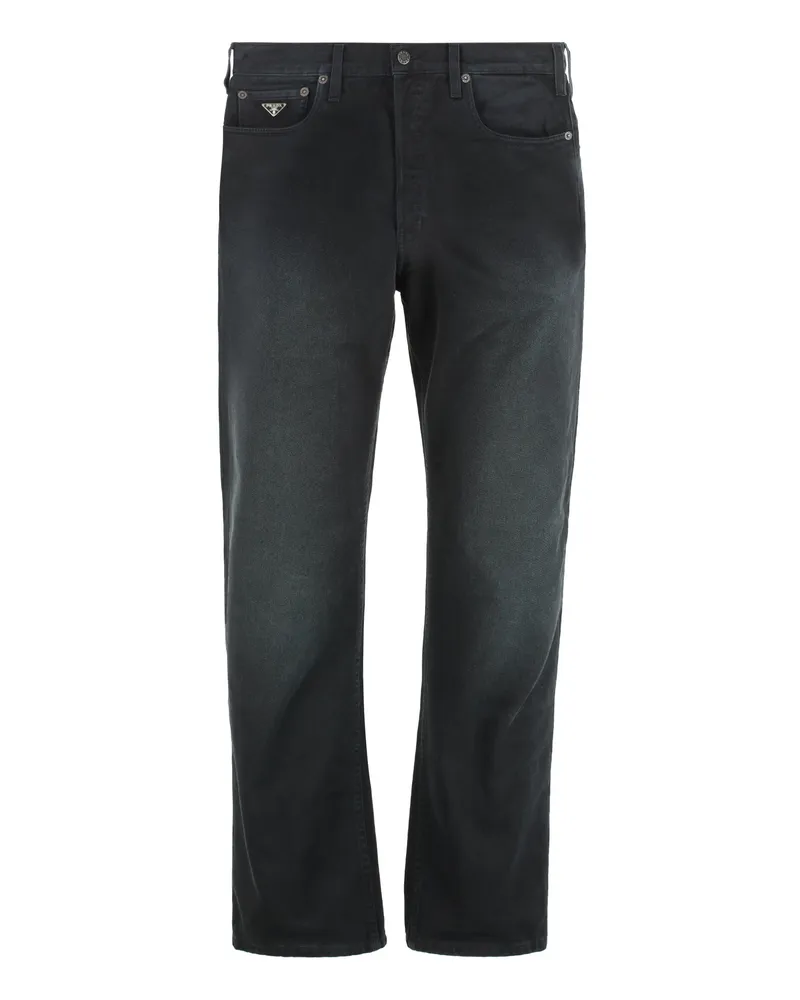 Prada Logo-Engraved Cotton Jeans — Black Black