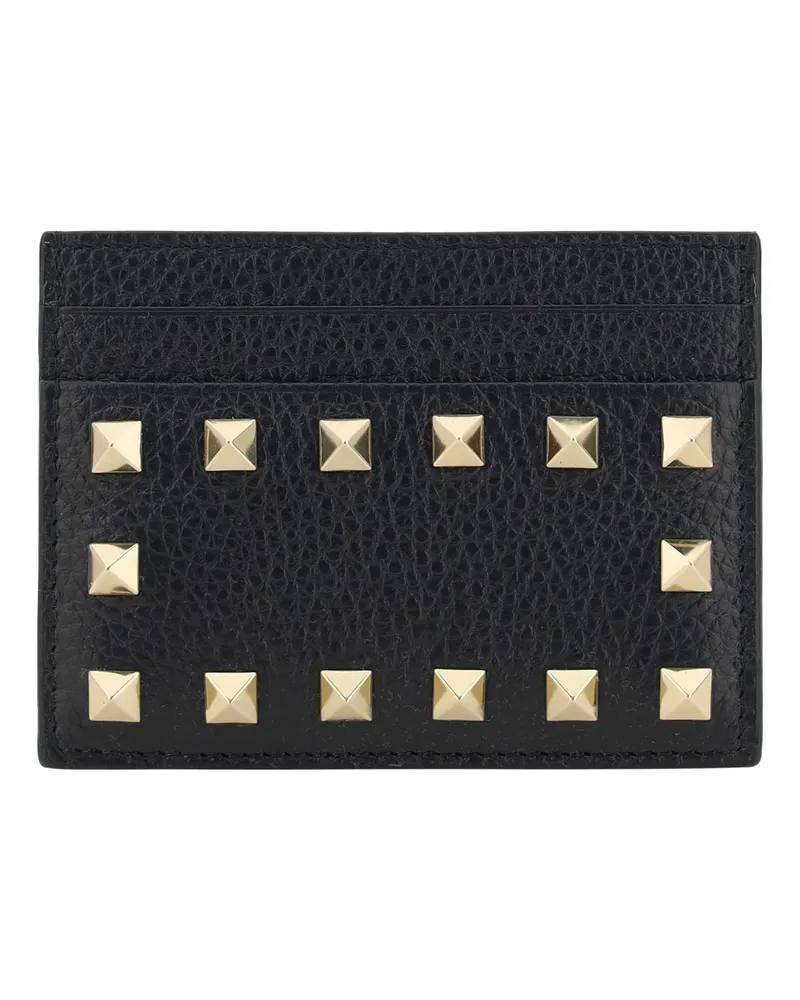 Valentino Garavani Women's Card Holder Rockstud Black Calf Leather Wallets & Purses Black