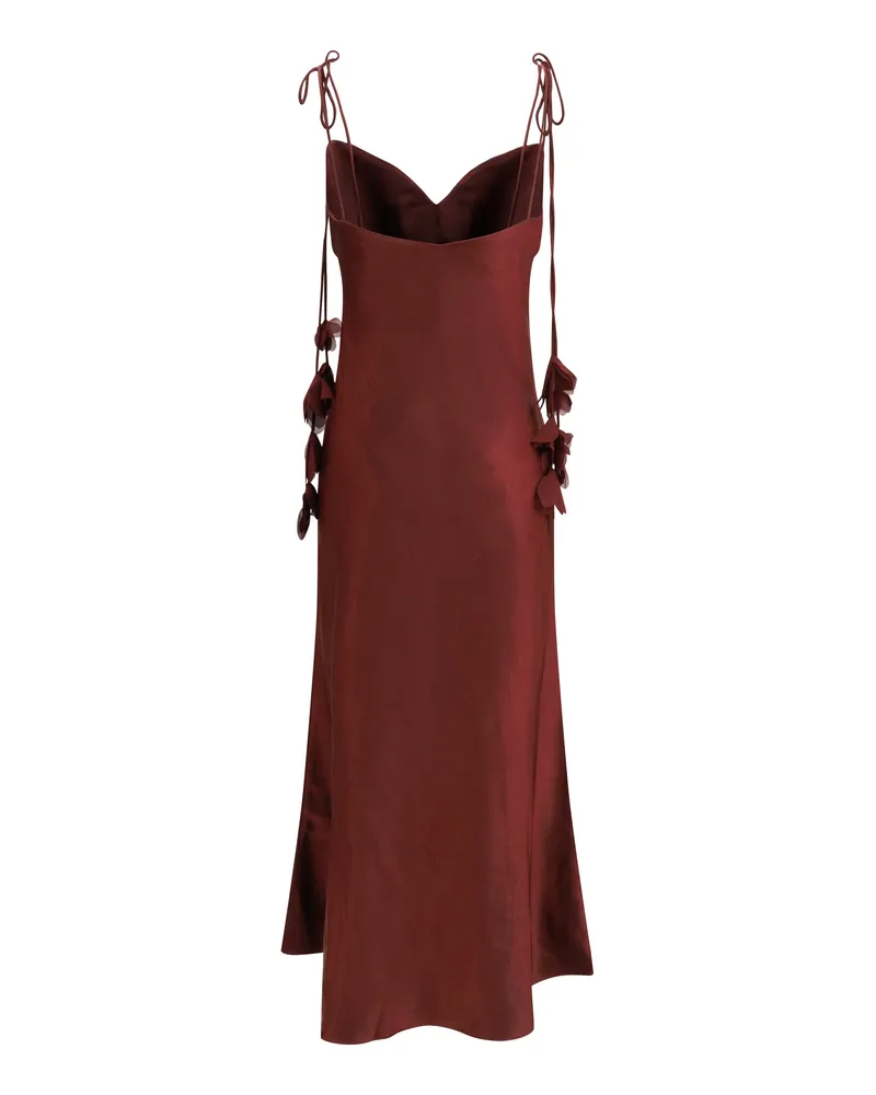 Self-Portrait Women's Satin Flower Midi Dress Burgundy Polyester Burgundy