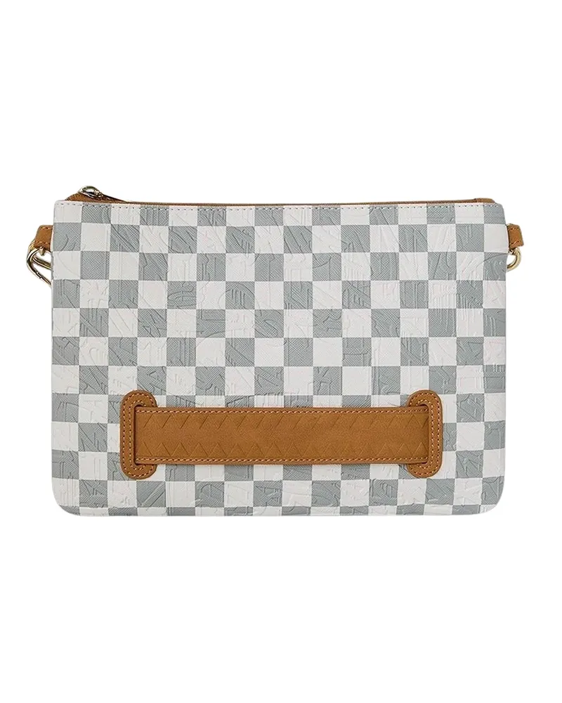 Sprayground Unisex Pochette Graff Embossed Cream Check Polyvinyl Chloride Shoulder Bags Cream