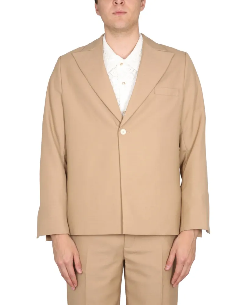 Séfr Peaked Lapel Wool-Polyester Blazer — Beige Beige