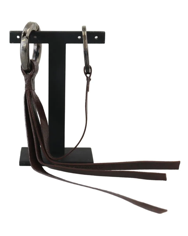 CoSTUME NATIONAL Women's Brown Leather Silver Tone Metal Keyring Keychain Brass Accessory Brown