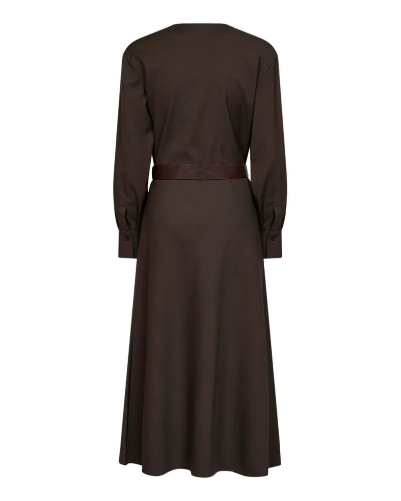 Brunello Cucinelli Women's Belted Midi Dress Dark Chocolate Wool-Blend Brown Virgin Wool Brown