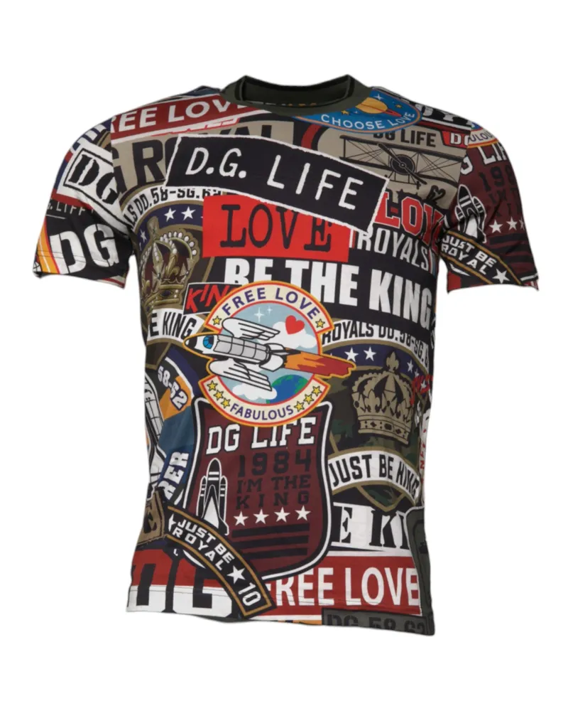 Dolce & Gabbana Men's Multicolor Graphic Print Cotton Crew Neck T-Shirt Multicolor