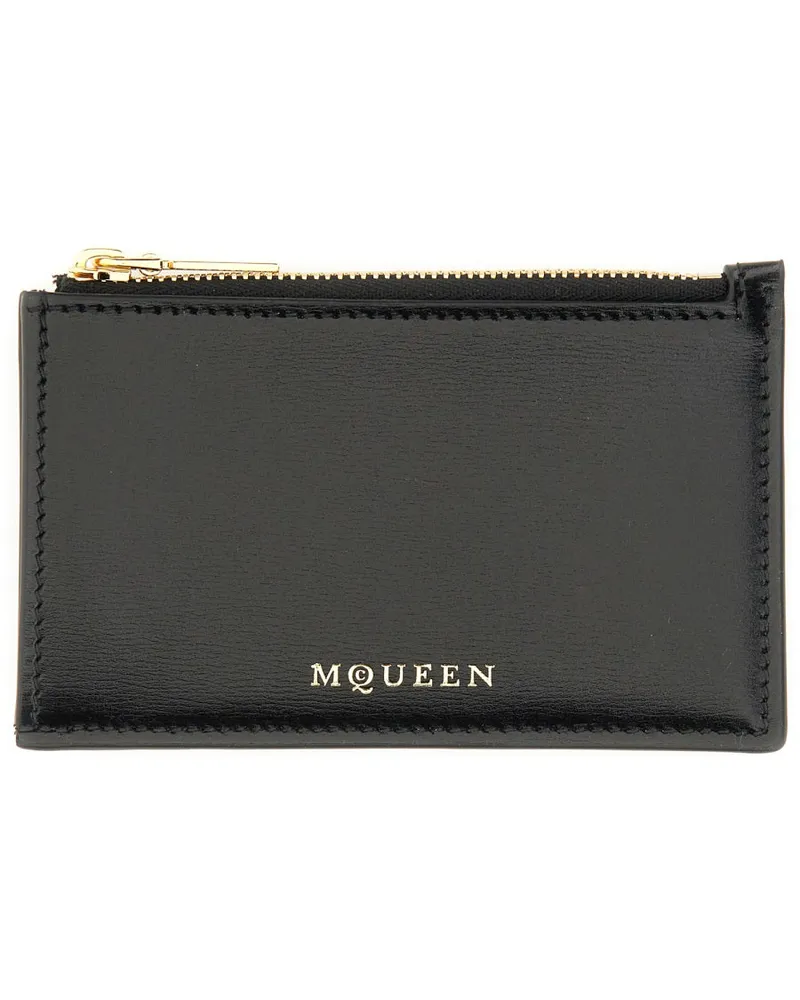 Alexander McQueen Zippered Calfskin Card Case — Black Black