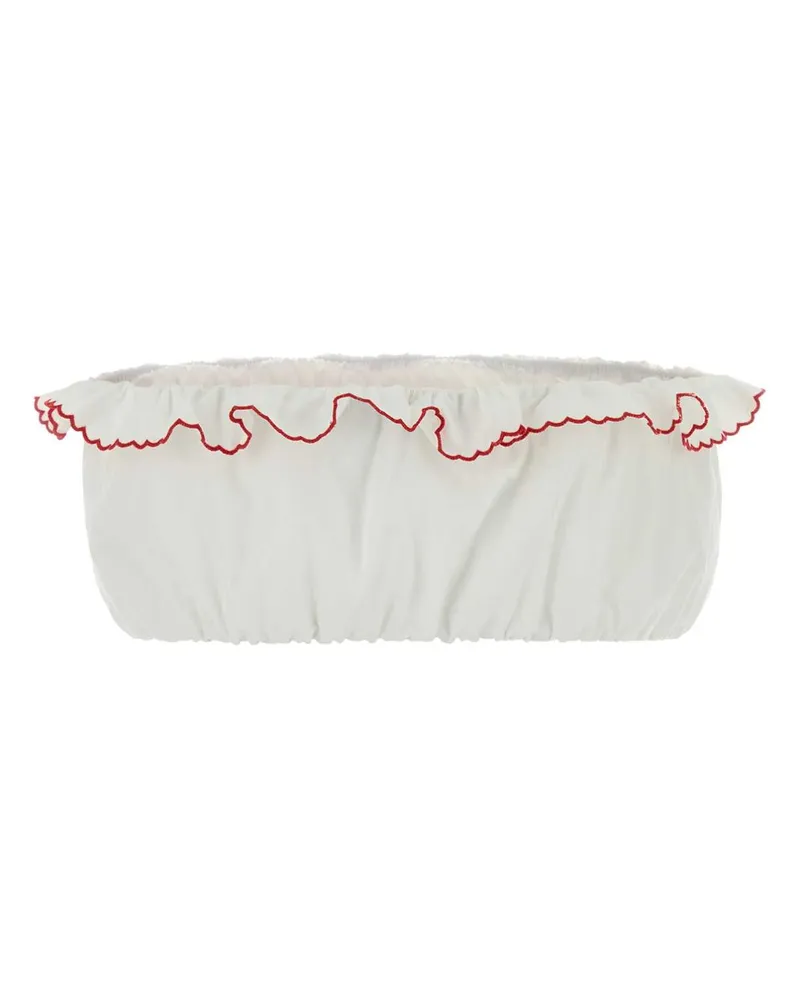 Miu Miu Ruffled Poplin Crop-Top Sweater — White White