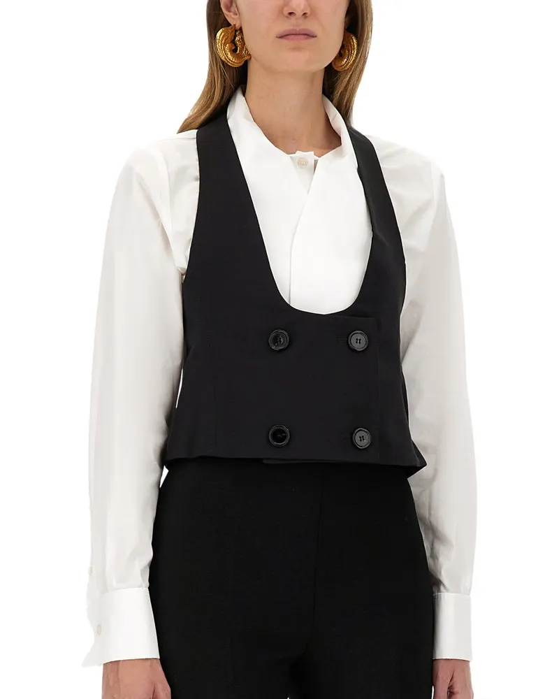 Nina Ricci Open Back Cotton Blend Vest — Black Black