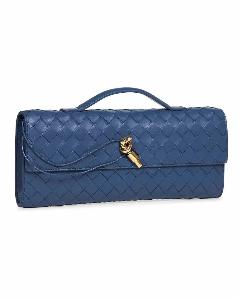 Bottega Veneta Women's Top Handle Clutch Andiamo Blue Lambskin Handbags Hand Bags Blue