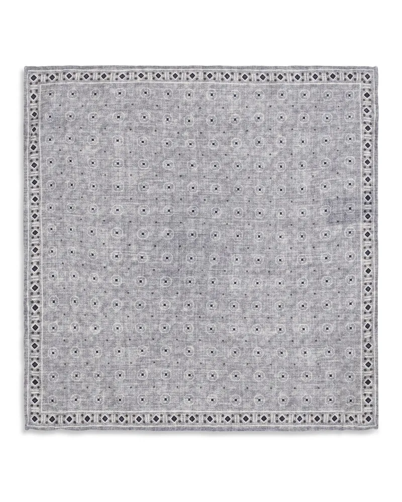 Brunello Cucinelli Men's Ethnic-Patterned Silk Pocket Square Grigio+nocciola Extras Gray