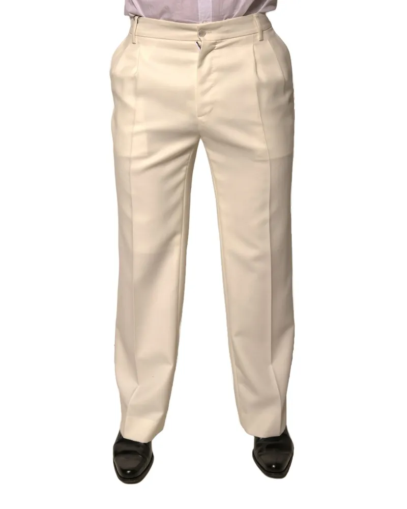 Dolce & Gabbana Men's Off White Straight Dress Pants Polyester Wool Beige