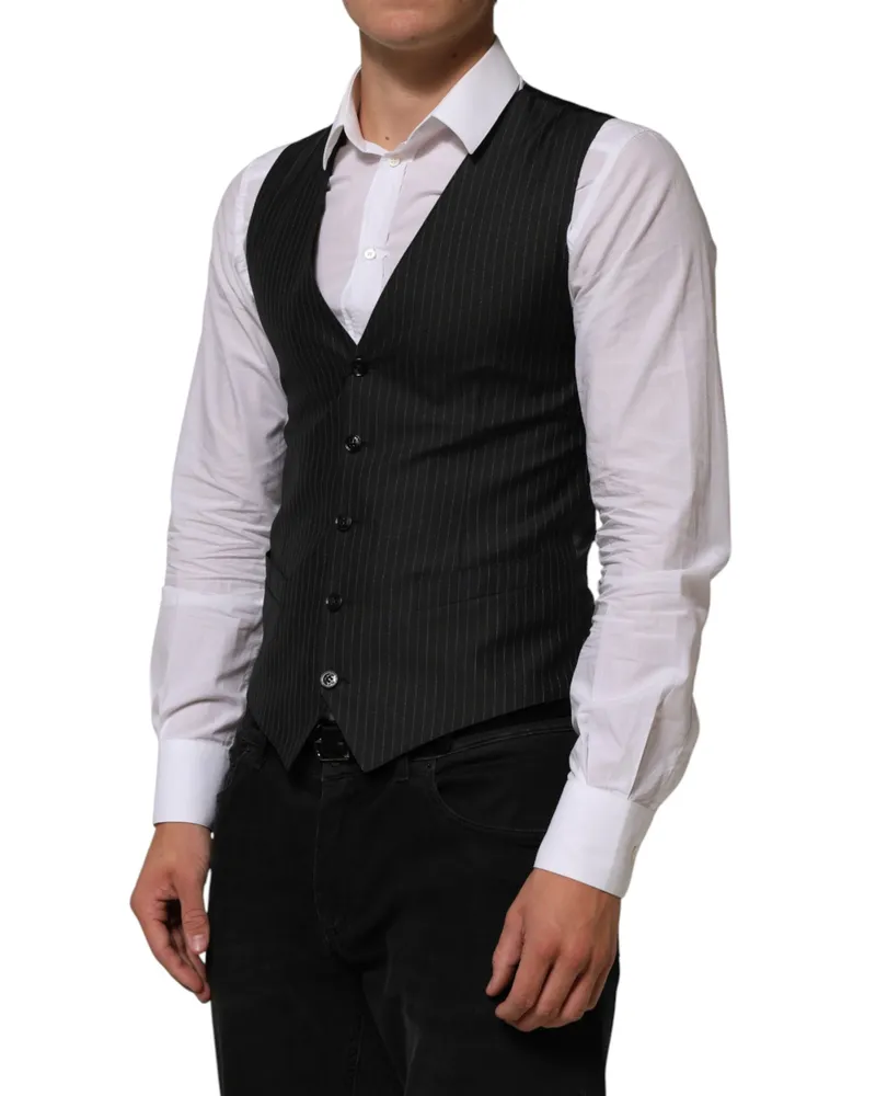 Dolce & Gabbana Pinstriped Wool Vest — Black Black