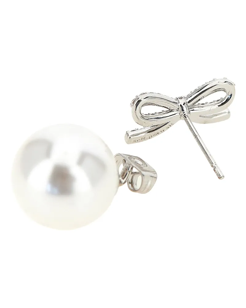 Self-Portrait Crystal Bow Pearl Earrings — Silver Silver
