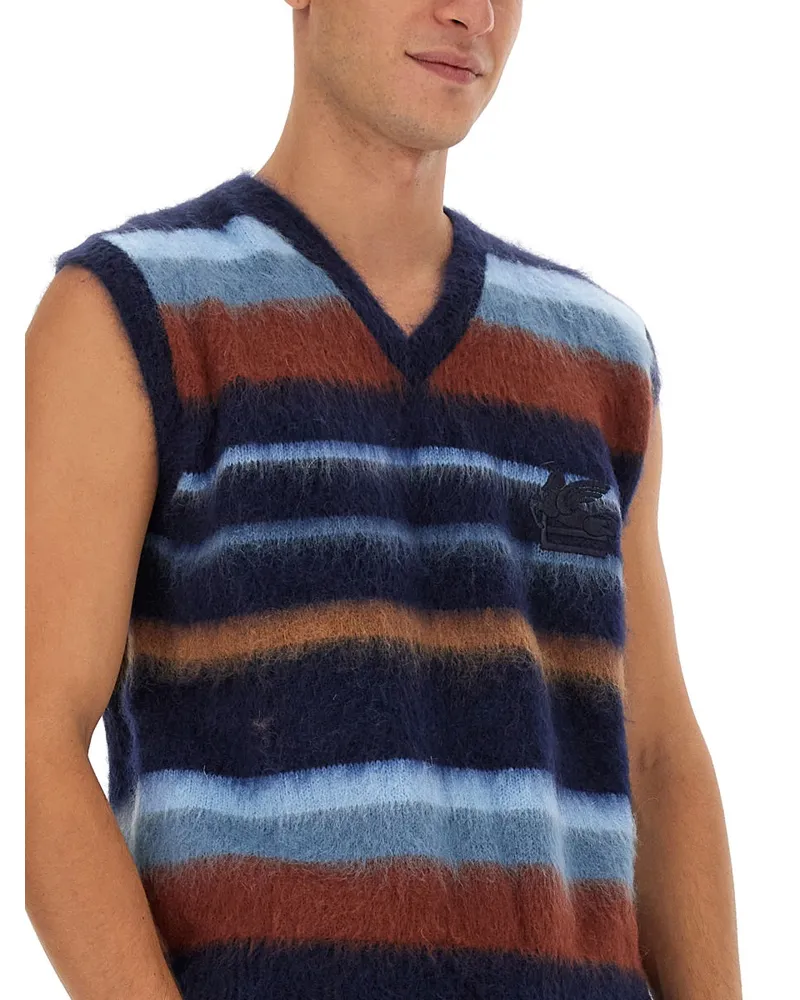 Etro Striped Mohair Vest — Blue Blue