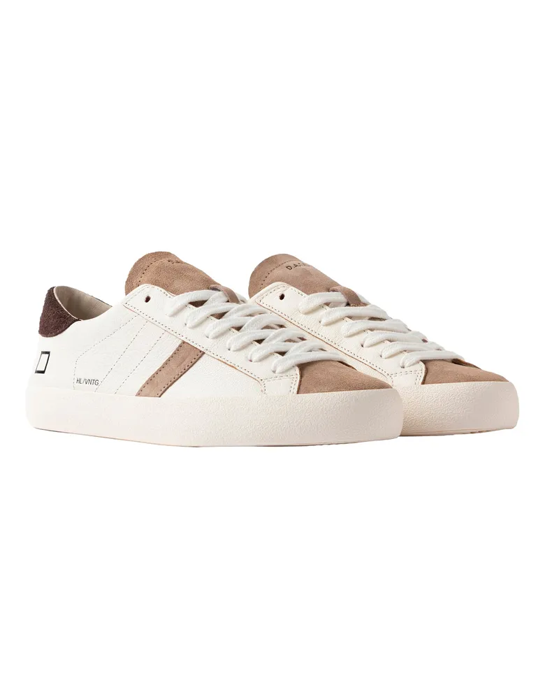D.A.T.E. Leather and Suede Low-Top Sneaker — White White