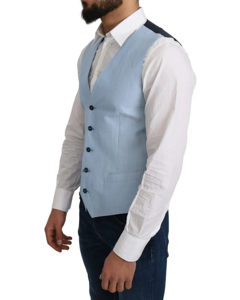 Dolce & Gabbana Men's Blue Viscose Stretch Formal Coat Vest Wool Clothing Blue